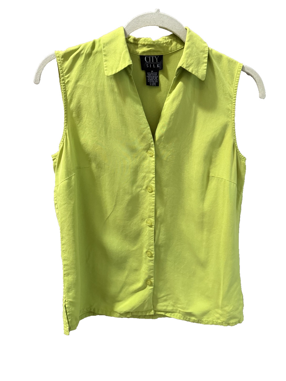 Lime Green Tank 100% Silk Size M Wardrobe Staple Classic Elegant